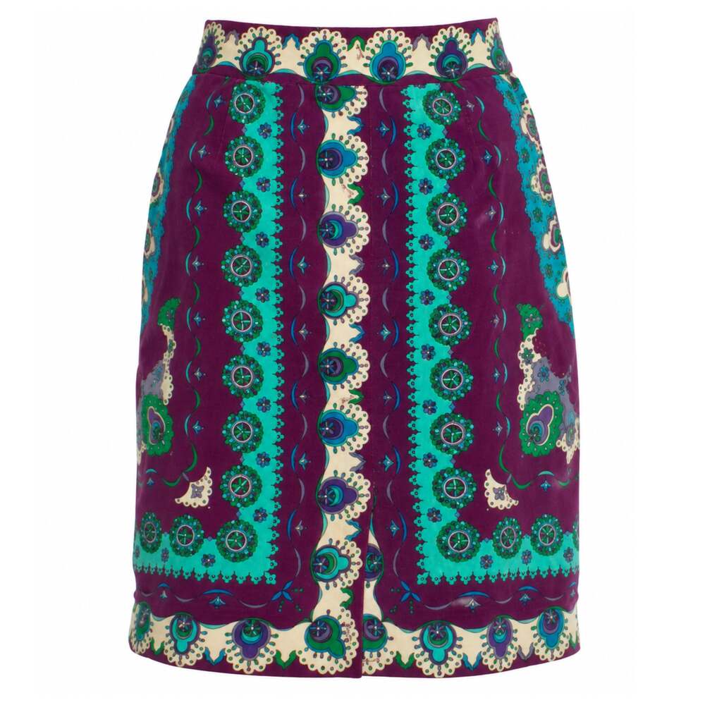 Emilio Pucci Vintage Lord & Taylor Geometric Patterned Velvet Pencil Skirt